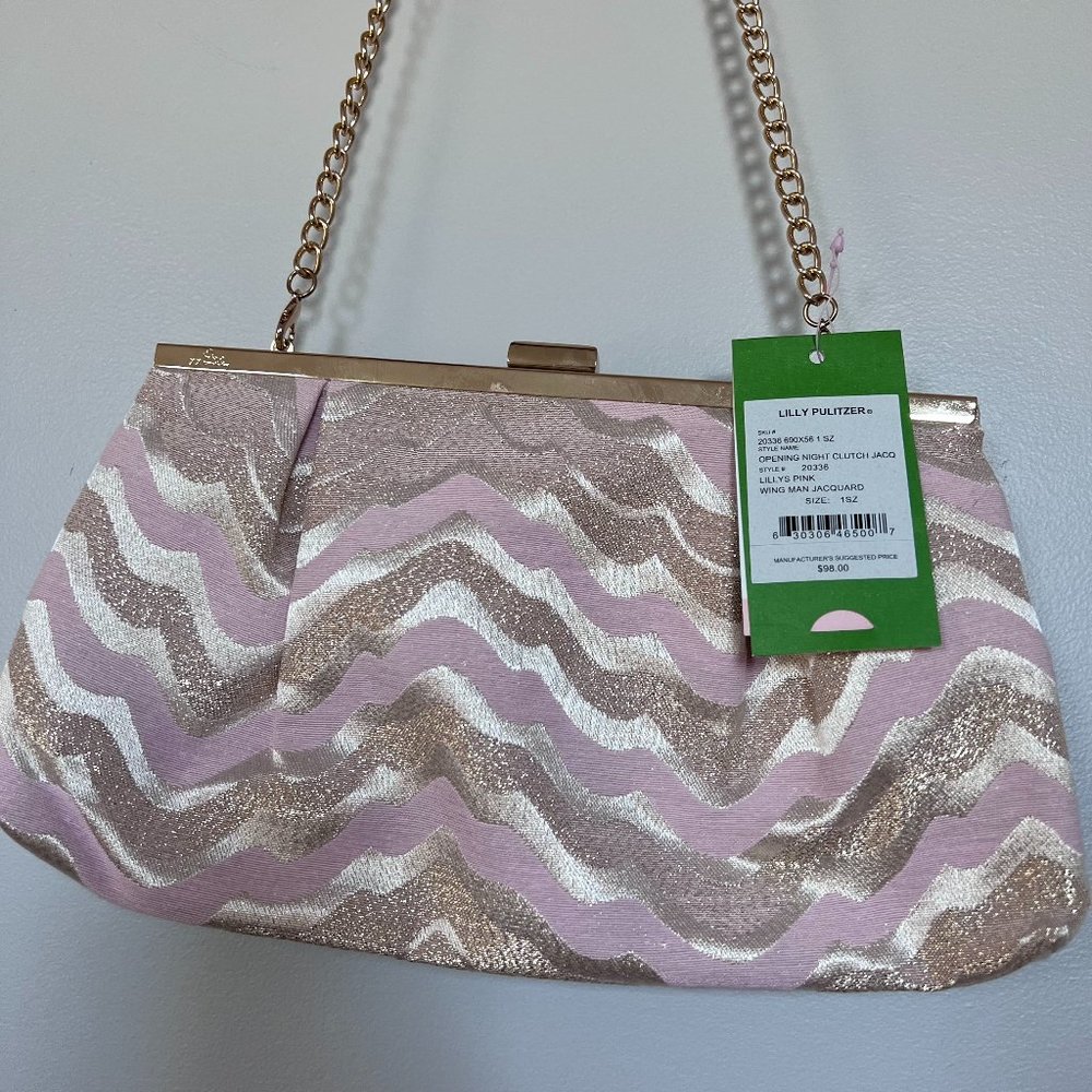 Lilly Pulitzer Opening Night Clutch in Lilly’s Pink Wing Man Jacquard Pattern